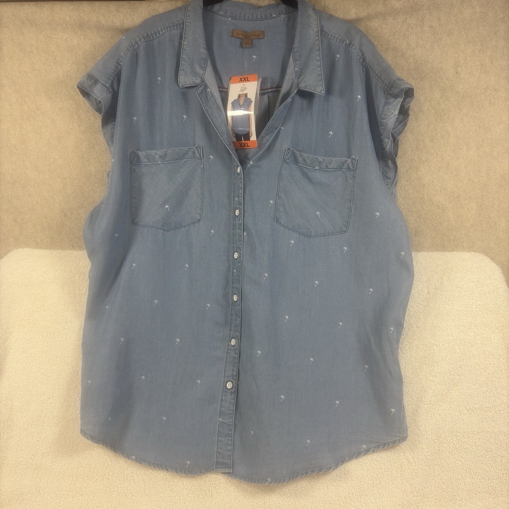 NWT Jachs Girlfriend Women XXL Lightweight Denim look Button Up Shirt (I-309)